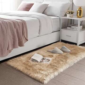 SERISSA Soft Faux Sheepskin Fur Area Rug Beige Fluffy Rug Plush Chair Cover Seat Pad Fuzzy Carpet Furry Beside Rugs for Bedroom Floor Sofa Living Room 2x4 Feet (Rectangular,Beige)