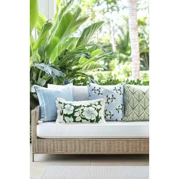 Hofdeco Premium Coastal Patio Indoor Outdoor Throw Pillow Cover Only, 20"x20" Water Repellent for Backyard, Couch, Baby Blue Print Hydrangea Flower