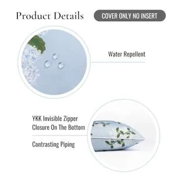 Hofdeco Premium Coastal Patio Indoor Outdoor Throw Pillow Cover Only, 20"x20" Water Repellent for Backyard, Couch, Baby Blue Print Hydrangea Flower
