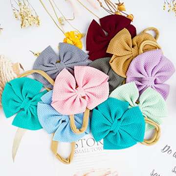 CÉLLOT 30 Colors Baby Hair Accessories 4 in Bows for Girls Newborn Baby Girl Hair Bows Super Soft Nylon Elastic Headbands for Infants Photographic