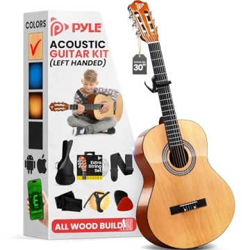 Pyle Left Handed Beginner Acoustic Guitar Kit - 30" Natural Gloss