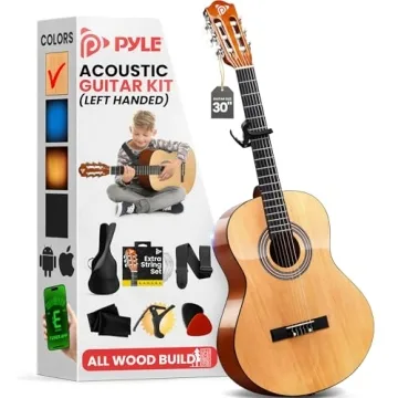 Pyle Left Handed Beginner Acoustic Guitar Kit - 30" Natural Gloss
