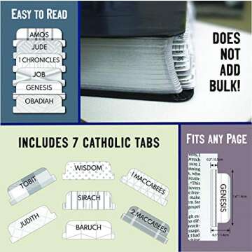 Bible Tabs for Women and Men, Bible Index Tabs for Journaling Bible, Bible Book Tabs Laminated with a Matte Finish, 96 Bible Labels for Old and New Testament, Includes Catholic Bible Tabs