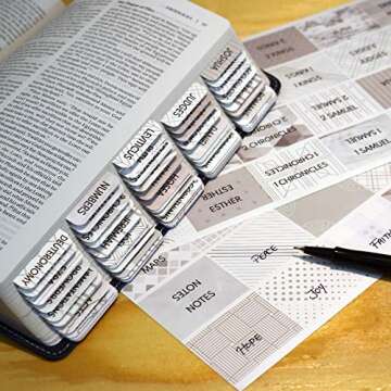 Bible Tabs for Women and Men, Bible Index Tabs for Journaling Bible, Bible Book Tabs Laminated with a Matte Finish, 96 Bible Labels for Old and New Testament, Includes Catholic Bible Tabs