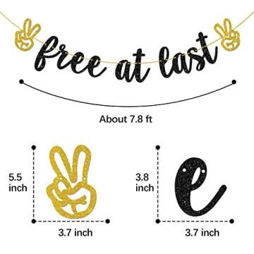 Helewilk Black Glitter Free at Last Banner, Divorce/Broken Up/Farewell/Going Away Party Decoration P...