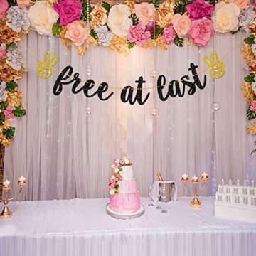 Helewilk Black Glitter Free at Last Banner, Divorce/Broken Up/Farewell/Going Away Party Decoration Photo Booth Props, Single Sign Party Decor Supplies