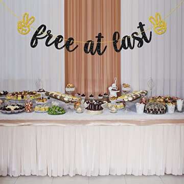 Helewilk Black Glitter Free at Last Banner, Divorce/Broken Up/Farewell/Going Away Party Decoration Photo Booth Props, Single Sign Party Decor Supplies
