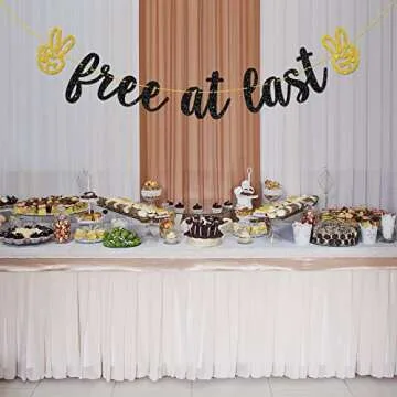 Helewilk Black Glitter Free at Last Banner for Parties