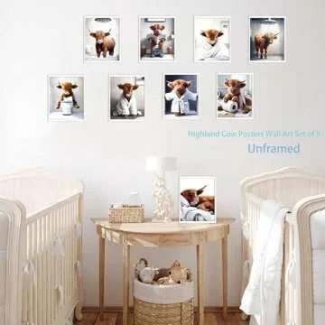 SEHSUVC Bathroom Cow Posters Wall Art Set of 9, Highland Cow Canvas Prints Pictures, Vintage Funny Art Animal Restroom Wall Decor for Bathroom Farmhouse Kids Bathroom Decoration 8x10In Unframed