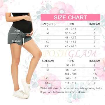 POSHGLAM Women‘s Maternity Shorts Over Belly Workout Running Casual Summer Pregnancy Shorts(Black, Small)