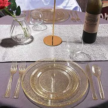 150PCS Gold Glitter Disposable Dinnerware Set for Events
