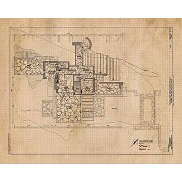 Vintage Architecture Prints, 6 (8x10) Unframed Photos, Wall Art Decor Gifts for Home Work Office Studio School Student Teacher Coach Fallingwater Design Frank Lloyd Wright House Construction Builder