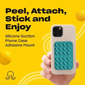 OCTOBUDDY - Silicone Suction Phone Case Adhesive Mount - Hands-Free, Strong Grip Holder for Selfies & Videos - Durable, Easy to Use - iPhone & Android Compatible - 2.25″ x 3.25″, Turquoise