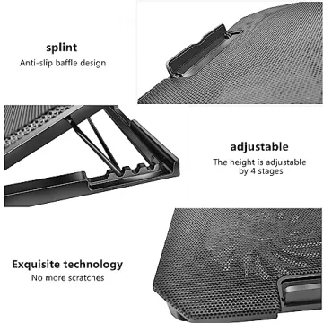 Ergonomic Laptop Cooling Pad with Quiet Fans and USB Ports