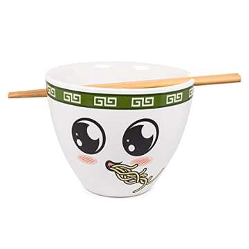 Bowl Bop Soba Slurp Japanese Ceramic Dinnerware Set | Includes 16-Ounce Ramen Noodle Bowl and Wooden...