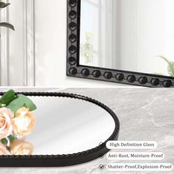 Arched Mirror for Bathroom, Black Arch Wall Mirror, Vintage Metal Beaded Frame Decorative Mirror for...