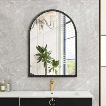 Arched Mirror for Bathroom, Black Arch Wall Mirror, Vintage Metal Beaded Frame Decorative Mirror for Accent Living Room Vanity Bedroom Entryway Large 26"x18"