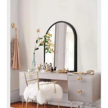 Arched Mirror for Bathroom, Black Arch Wall Mirror, Vintage Metal Beaded Frame Decorative Mirror for Accent Living Room Vanity Bedroom Entryway Large 26"x18"