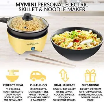Nostalgia MyMini Electric Skillet & Noodle Maker - Compact Cooking with Style
