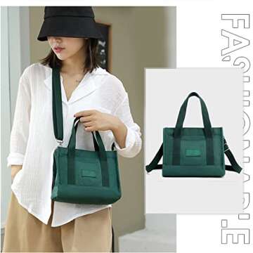 MINKARS Mini Tote Bag for Women Nylon Crossbody Purse, Dark Green 9”