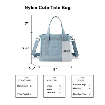 MINKARS Mini Tote Bag for Women Nylon Crossbody Purse, Dark Green 9”