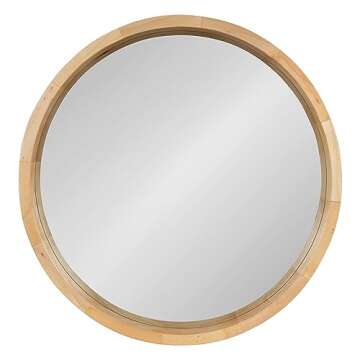 Kate and Laurel Hutton Round Decorative Modern Wood Frame Wall Mirror, 22 Inch Diameter, Natural Finish