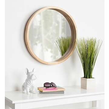 Kate and Laurel Hutton Round Decorative Modern Wood Frame Wall Mirror, 22 Inch Diameter, Natural Finish