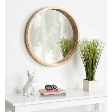Kate and Laurel Hutton Round Decorative Modern Wood Frame Wall Mirror, 22 Inch Diameter, Natural Finish