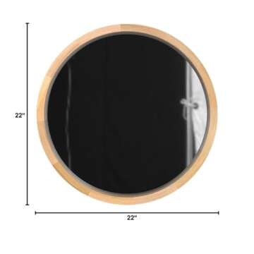 Kate and Laurel Hutton Round Decorative Modern Wood Frame Wall Mirror, 22 Inch Diameter, Natural Finish