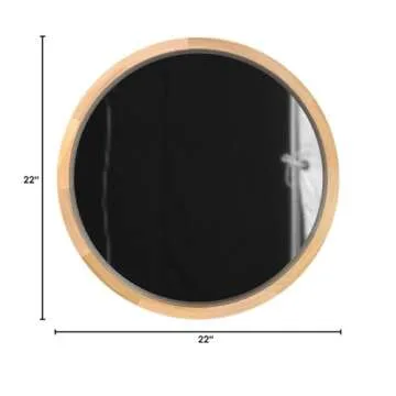 Kate and Laurel Hutton Round Decorative Modern Wood Frame Wall Mirror, 22 Inch Diameter, Natural Finish