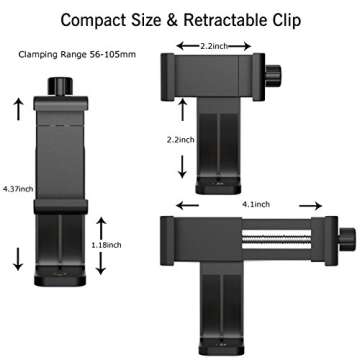 Ailun Phone Holder/Vertical and Horizontal Tripod Mount Adapter Rotatable Bracket with 1/4 inch Screw, Adjustable Clip for iPhone, Android Cell Phone, Selfie Stick, Camera Stand