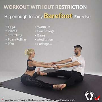 GXMMAT Large Yoga Mat 12'x6'/10'x6'/6'x8'(7mm), Extra Thick Workout Mats for Home Gym Flooring, Ultr...