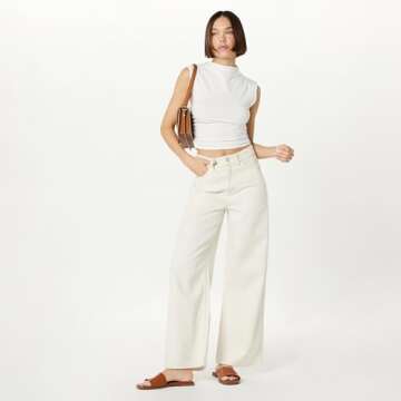 The Drop Women's Alba Wide-Leg Relaxed Denim, Ecru, 28