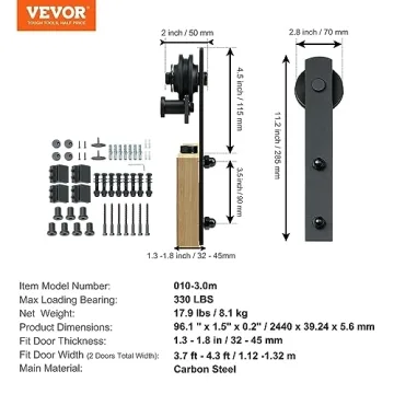 VEVOR 8FT Heavy Duty Sliding Barn Door Hardware Kit