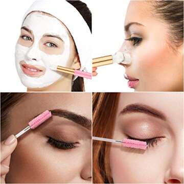12 Pieces Lash Shampoo Brush Eyelash Cleaning Brush Nose Pore Deep Cleansing Brush Lash Extensions Cleaner Brush and 100 Pieces Eyelash Brush Mascara Wand Applicator for Peel Off Blackhead (Pink)