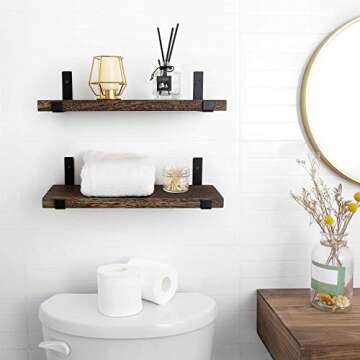 Mkono Rustic Wood Floating Shelves Wall Mounted Shelving Set of 2 Decorative Wall Storage Shelves wi...
