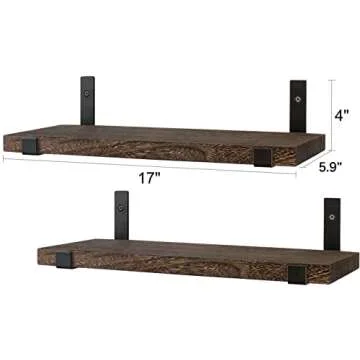 Mkono Rustic Wood Floating Shelves Wall Mounted Shelving Set of 2 Decorative Wall Storage Shelves with Lip Brackets for Bedroom, Living Room, Bathroom, Kitchen, Hallway, Office