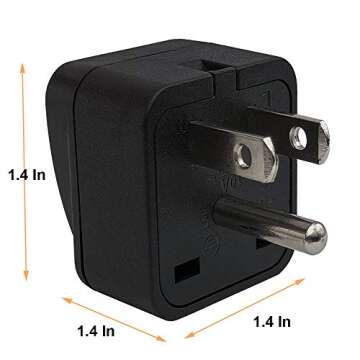 US Travel Plug Adapter EU/UK/AU/in/CN/JP/Asia/Italy/Brazil to USA (Type B), 3 Prong Grounded USA Wall Plug, International Mini Travel Adapter and Converter, Wall Outlet Power Charger Converter Black