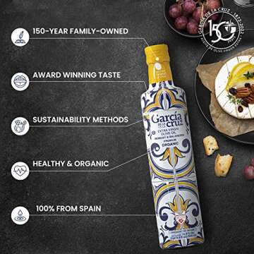 GARCÍA DE LA CRUZ - Organic Extra Virgin Olive Oil, Master Miller Premium Oil, Almond and Tomato Tones, Smooth Body, Sourced in Spain, Montes de Toledo, Glass Bottle - 500 ml