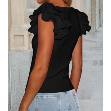 PRETTYGARDEN Women's Ruffle Short Sleeve Shirts 2025 Summer Casual Basic Tee Cute Fitted Crew Neck F...