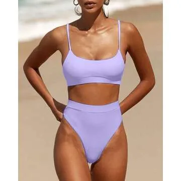 MELYUM High Waisted Bikini Sets for Women Two Piece Swimsuit Tummy Control Bathing Suit Cheeky Bottoms Push Up Top Light Purple