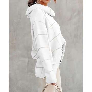 KIRUNDO Womens Sweaters 2024 Trendy Fall Winter Turtleneck Long Sleeve Plaid Chunky Knit Pullover Loose Jumper Tops (Beige, Medium)