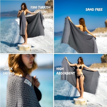 RAY SILVER Turkish Beach Towel Quick Dry Sand Free Lightweight