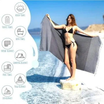 RAY SILVER Turkish Beach Towel Quick Dry Sand Free Lightweight