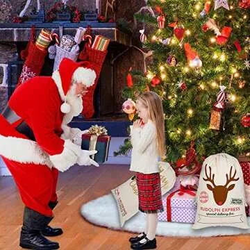 LDIWEE 6 Pack Santa Sacks Christmas Canvas Bag, Large Reusable Gift Bags with Drawstrings, Personali...