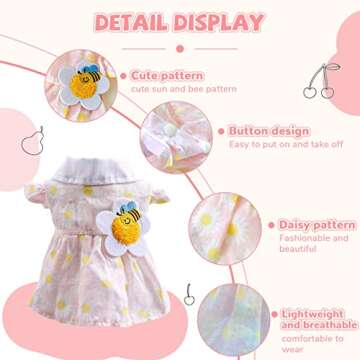 BAEJMJK Dog Plaid Dress for Small Dogs Cat Girl Spring Summer Cute Puppy Princess Dress Sunflower Pet Clothes （Pink,Small）