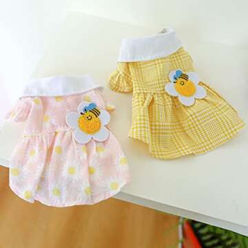 BAEJMJK Dog Plaid Dress for Small Dogs Cat Girl Spring Summer Cute Puppy Princess Dress Sunflower Pet Clothes （Pink,Small）