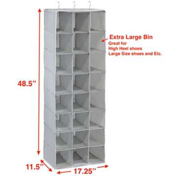 Simple Houseware Hanging Closet Organizers 24 Section Shoe Shelves, Gray