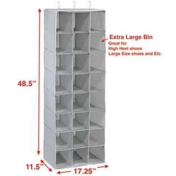 Simple Houseware Hanging Closet Organizers 24 Section Shoe Shelves, Gray