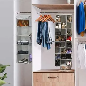 Simple Houseware Hanging Closet Organizers 24 Section Shoe Shelves, Gray